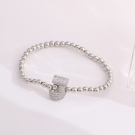 Brass Micro Pave Clear Cubic Zirconia Beaded Stretch Bracelets for Women FS-WG5260F-09-1