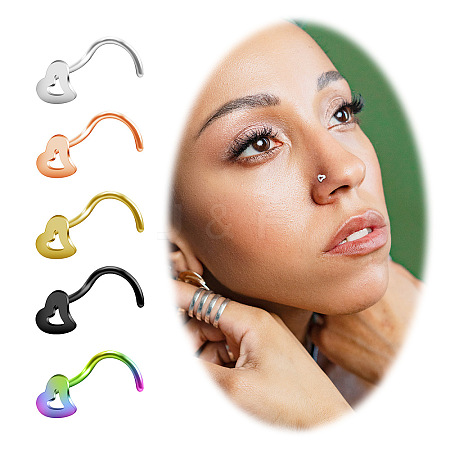 5Pcs 5 Colors 316L Surgical Stainless Steel Heart Fishtail Nose Rings WGE50C7-06-1