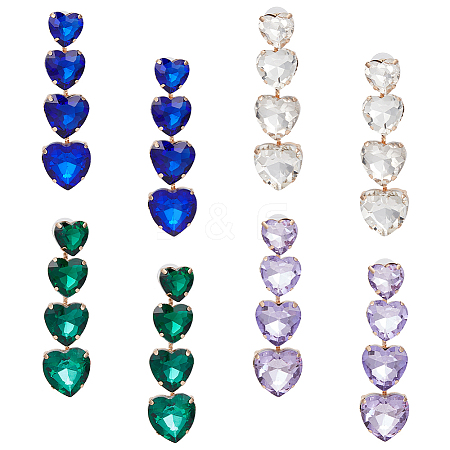 ANATTASOUL 4 Pairs 4 Colors Glass Heart Dangle Stud Earrings EJEW-AN0004-56-1
