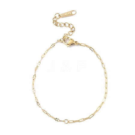 Ion Plating(IP) 304 Stainless Steel Cable & Dapped Chain Bracelets for Men Women BJEW-M293-03G-1