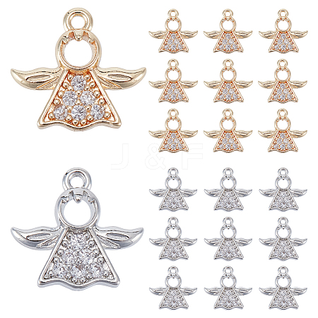   20Pcs 2 Colors Rack Plating Brass Micro Pave Clear Cubic Zirconia Charms KK-PH0009-43-1