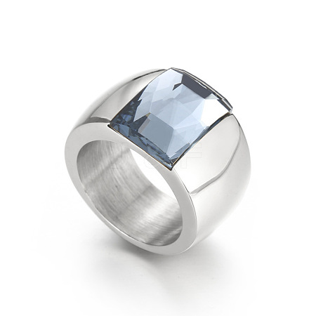 304 Stainless Steel & Glass Finger Rings FS-WGBA2F3-46-1