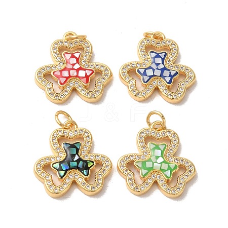 Clover Rack Plating Brass Cubic Zirconia Pendants KK-K385-078G-1