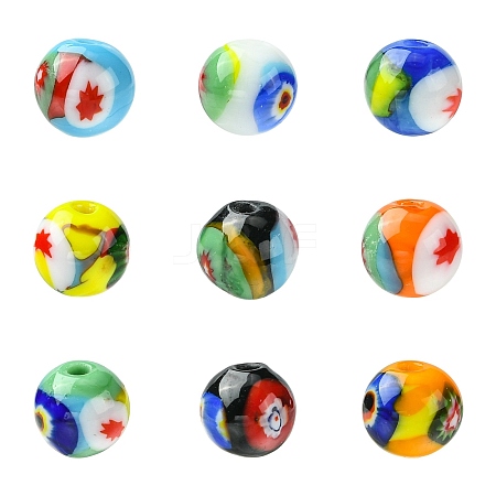 9Pcs 9 Colors Handmade Millefiori Lampwork Beads LAMP-CJ0002-41-1