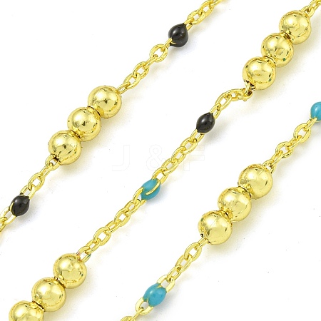 Brass Enamel Round Beaded Link Chain CHC-G022-07G-09-1