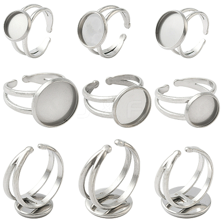 6Pcs 3 Styles 304 Stainless Steel Cuff Ring Settings STAS-BBC0008-14P-1