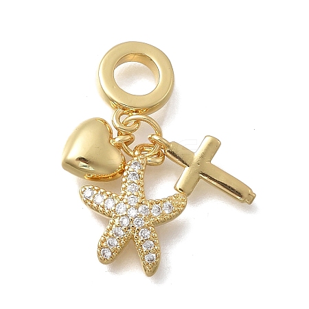 Brass Micro Pave Clear Cubic Zirconia European Dangle Charms KK-D431-033E-G-1