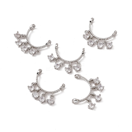 Rack Plating Brass Pave Clear Cubic Zirconia Connector Charms KK-C007-32P-1