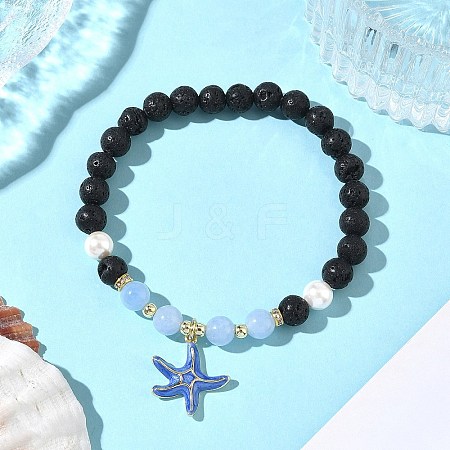 Brass Enamel Starfish Charm Bracelets BJEW-JB12330-1