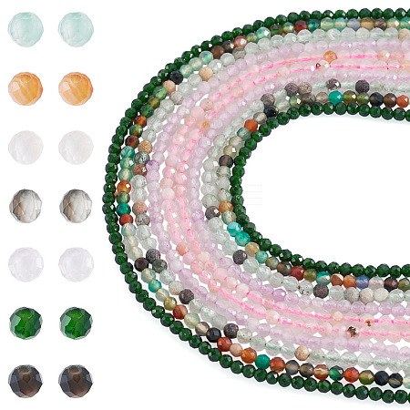 5 Strands 5 Styles Synthetic Green Goldstone & Natural Green Lodolite Quartz & Multi-Color Agate & Amethyst & Cherry Blossom Agate Beads Strands G-TA0003-10-1