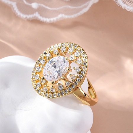 Brass Micro Pave Clear Cubic Zirconia Adjustable Rings for Women RJEW-C118-08G-1