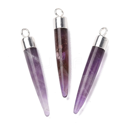 Natural Amethyst Brass Pointed Pendants G-B025-02P-03-1