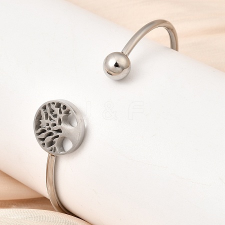 304 Stainless Steel Cuff Bangles for Women BJEW-D436-02P-1