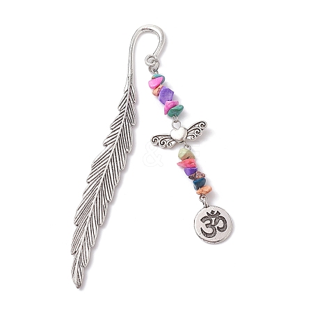 Tibetan Style Alloy Feather Bookmark AJEW-JK00310-01-1