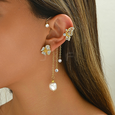 Elegant Zinc Alloy Butterfly Flower Tassel Cuff Earrings DN4229-1