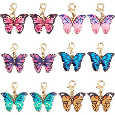 SUNNYCLUE 24Pcs 6 Colors  Butterfly Alloy Enamel Pendant Decorations HJEW-SC0001-40-1