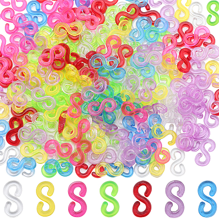 SUNNYCLUE 1400Pcs 7 Colors  Transparent Plastic S Hook Connectors FIND-SC0007-98-1