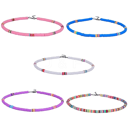 Polymer Clay Heishi Surfer Beaded Necklaces Set NJEW-SW00030-1