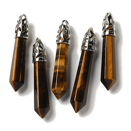 Natural Tiger Eye Pointed Big Pendants G-Z055-01P-17-1