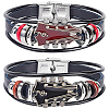 2Pcs 2 Colors Alloy & Leather Cord Bracelets for Men Women BJEW-CL0001-57-1