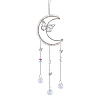 Natural Rose Quartz Chips & Metal Moon Butterfly Hanging Ornaments AJEW-WH20080-03A-1