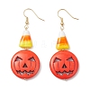 Brass Pumpkin Dangle Earrings EJEW-TA00693-2