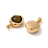 Natural Tiger Eye Brass Flat Round Charms KK-M270-39G-01-2