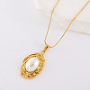 Chic Design Oval Stainless Steel with Imitation Pearl Pendant Necklaces for Women AA0012-1