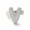 Letter Brass Micro Pave Clear Cubic Zirconia Open Cuff Ring for Women RJEW-N046-03V-P-2