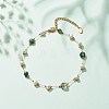 Natural Moss Agate & Pearl Beaded Anklet AJEW-AN00500-01-2