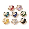 Brass Pave Faceted Glass Heart Connector Charms KK-G517-12G-1