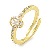Oval Rack Plating Brass Micro Pave Cubic Zirconia Adjustable Rings for Women RJEW-F162-03G-01-1