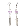 Feather with Round Beads Long Dangle Earrings for Girl Women EJEW-JE04681-5