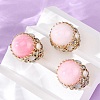 Half Round Natural Gemstone Cubic Zirconia Cuff Rings RJEW-M076-01G-2