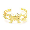 Butterfly Rack Plating Brass 2-Strand Open Cuff Bangles for Women BJEW-P322-01G-2