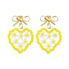 Heart Handmade Glass Seed Beads Dangle Stud Earrings EJEW-MZ00369-4