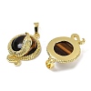 Natural Tiger Eye Flat Round Shaped Brass Pendants KK-F887-03G-25-2