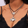 Duo Tone Alloy Heart with Angel Wings Pendant Double Layer Necklaces for Women WGB1CA0-01-1