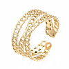 304 Stainless Steel Criss Cross Open Cuff Ring RJEW-T023-43G-3