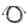 8mm Round Natural Rhodonite Braided Bead Bracelets BJEW-C067-01B-13-2