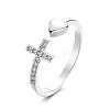 Crystal Rhinestone Cross & Heart Open Cuff Ring RELI-PW0003-04P-1