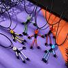 Halloween Theme Skeleton Glass Seed Beaded & Natural Black Onyx(Dyed & Heated) & Skull Dyed Synthetic Turquoise Pendant Necklaces NJEW-MZ00117-1