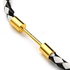 Brass Column Bar Link Bracelet with Leather Cords BJEW-G675-05G-05-2