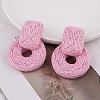 Rectangle with Flat Round Alloy Raffia Dangle Stud Earrings FS-WGEAAFD-02-1