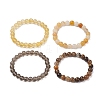 4Pcs Constellation 8mm Round Natural Yellow Tiger Eye & Jade & Synthetic Citrine & Smoky Quartz Beaded Stretch Bracelets for Women BJEW-JB10635-4