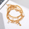 Alloy & Imitation Pearl Round Star Pineapple Charm 5 Layer Anklets for Women FS-WG8DB57-01-4