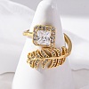 Brass Micro Pave Clear Cubic Zirconia Cuff Rings for Women RJEW-C118-07G-3