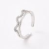 Clear Cubic Zirconia Wave Open Cuff Ring RJEW-B028-06P-1