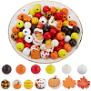 Painted Natural Wood Beads WOOD-SP0001-12-1