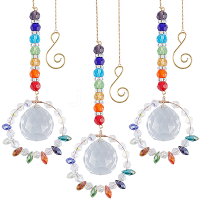3Pcs Sunflower Copper Wire Glass Hanging Suncatchers HJEW-SP00011-1